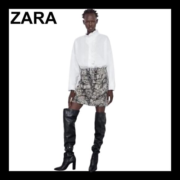 ZARA Snake print front ruffle pencil skirt - Picture 1 of 9